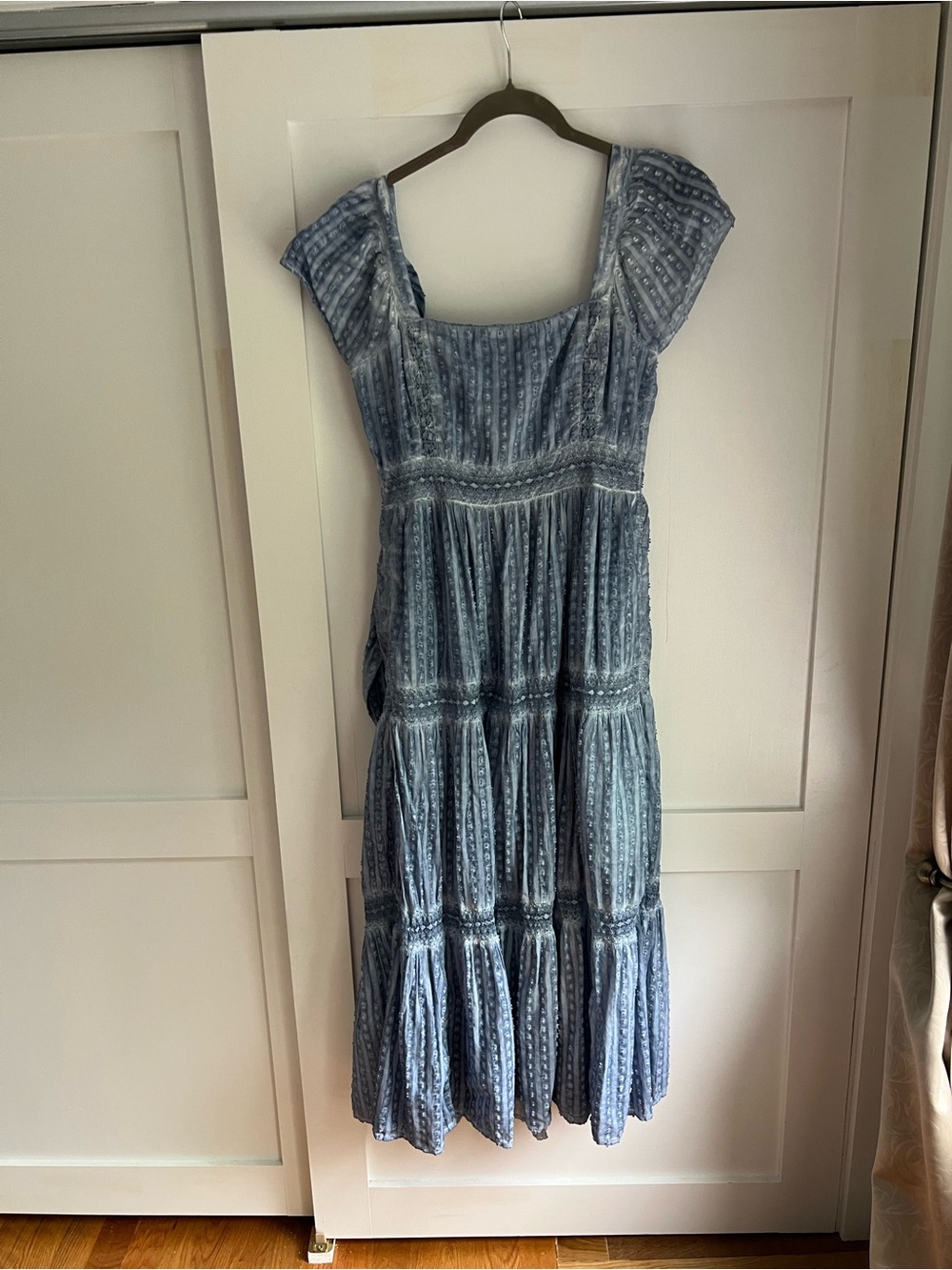 American Eagle Outfitters Blue Tiered Midi Dress with Square Neck